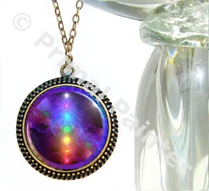 Rainbow Chakra Necklace, Energy Art Jewelry, Visionary Artwork Pendant - "Chakra Healing"
