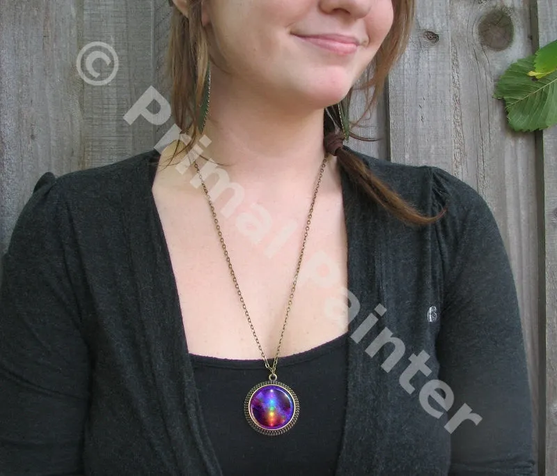 Rainbow Chakra Necklace, Energy Art Jewelry, Visionary Artwork Pendant - "Chakra Healing"