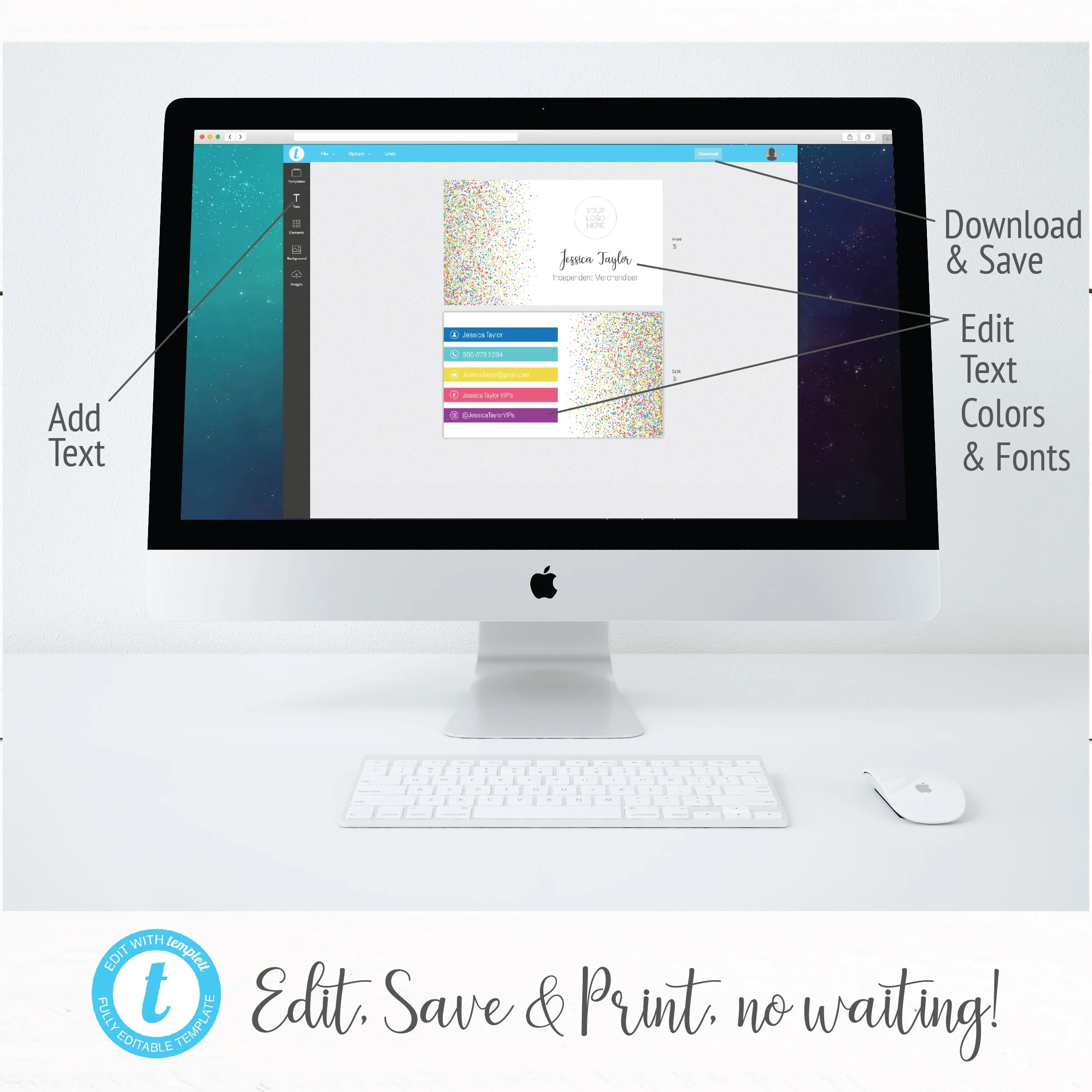 Rainbow Confetti Business Card Printable Template