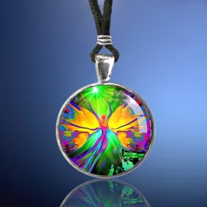 Rainbow Fairy Art Necklace, Reiki Energy Pendant, Metaphysical Chakra Artwork - "From Dark to Light"