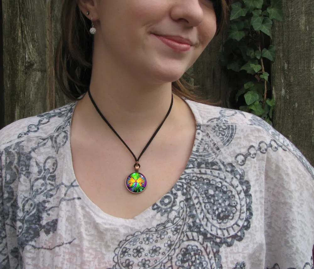 Rainbow Fairy Art Necklace, Reiki Energy Pendant, Metaphysical Chakra Artwork - "From Dark to Light"
