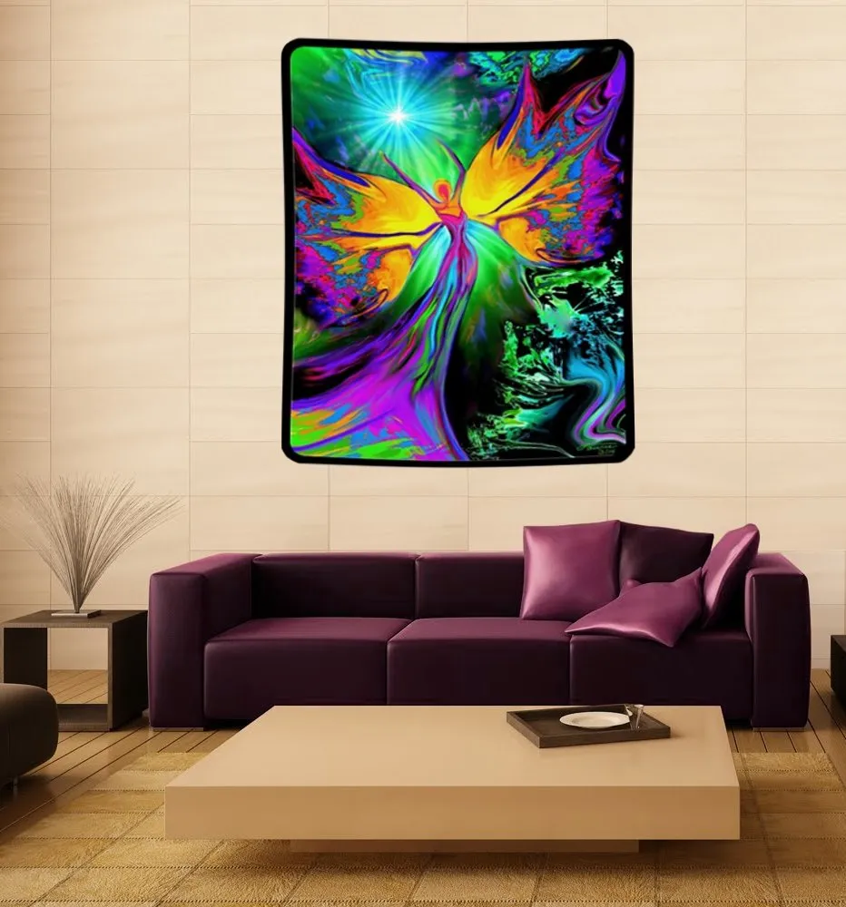 Rainbow Fairy Art Tapestry, Energy Artwork with Symbolism - "From Dark to Light"