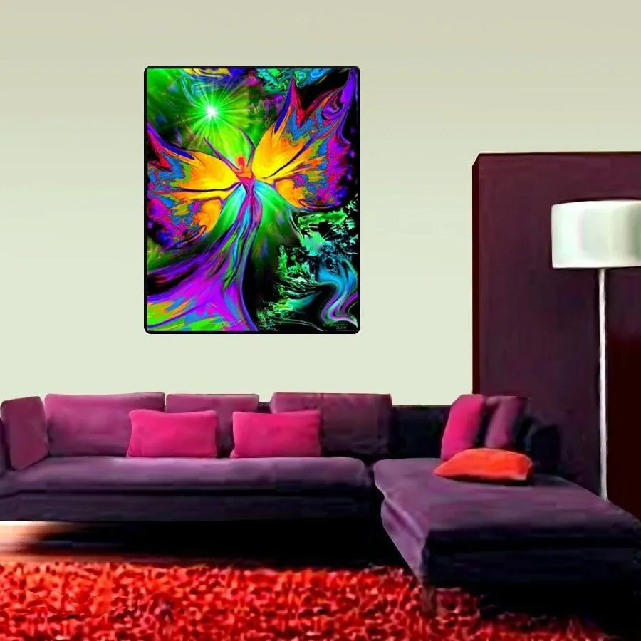 Rainbow Fairy Art Tapestry, Energy Artwork with Symbolism - "From Dark to Light"