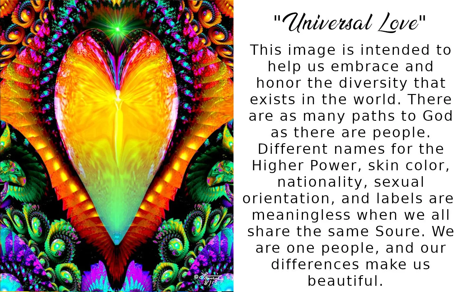 Rainbow Fractal Heart Photo Print, Angel Metaphysical Art Wall Decor - "Universal Love"