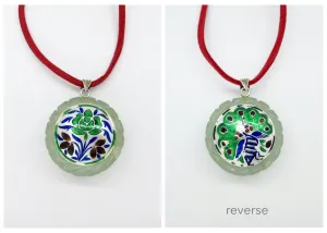 Rare, collectible, reversible carved gemstone pendants with fine enamel work (bigger)