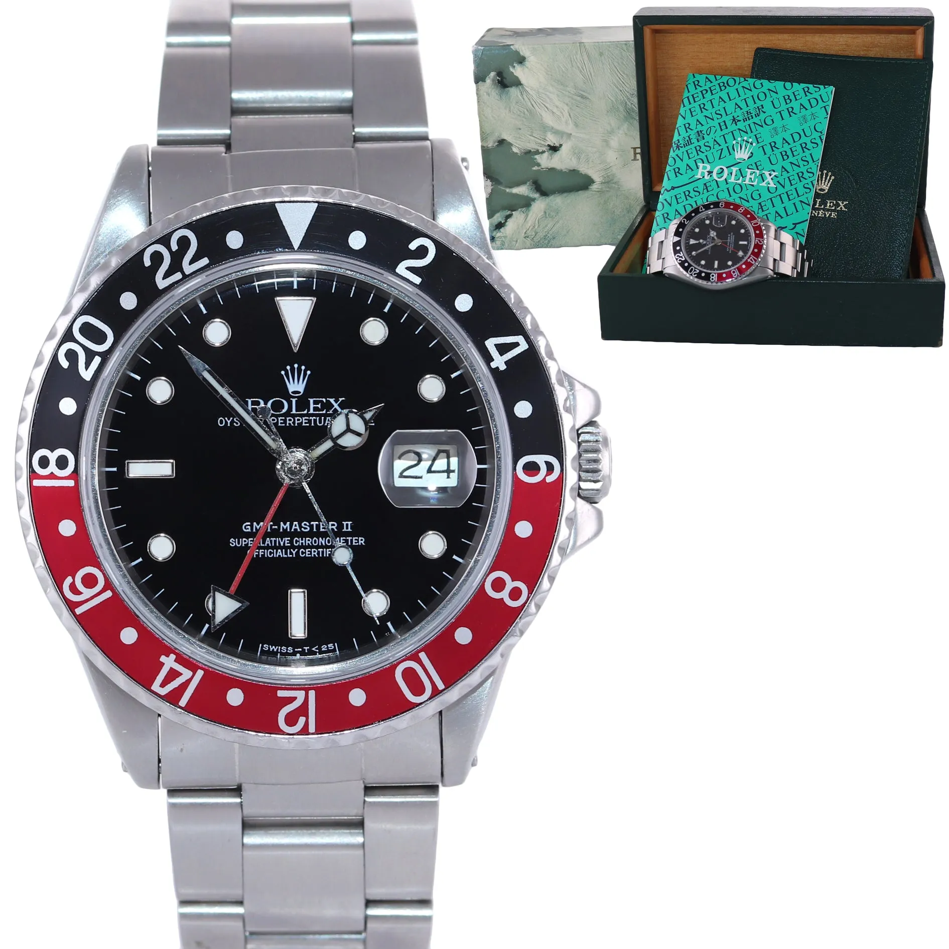 RARE Rolex GMT Master II Coke Red Black Steel 16760 Date Fat Lady Oyster Watch