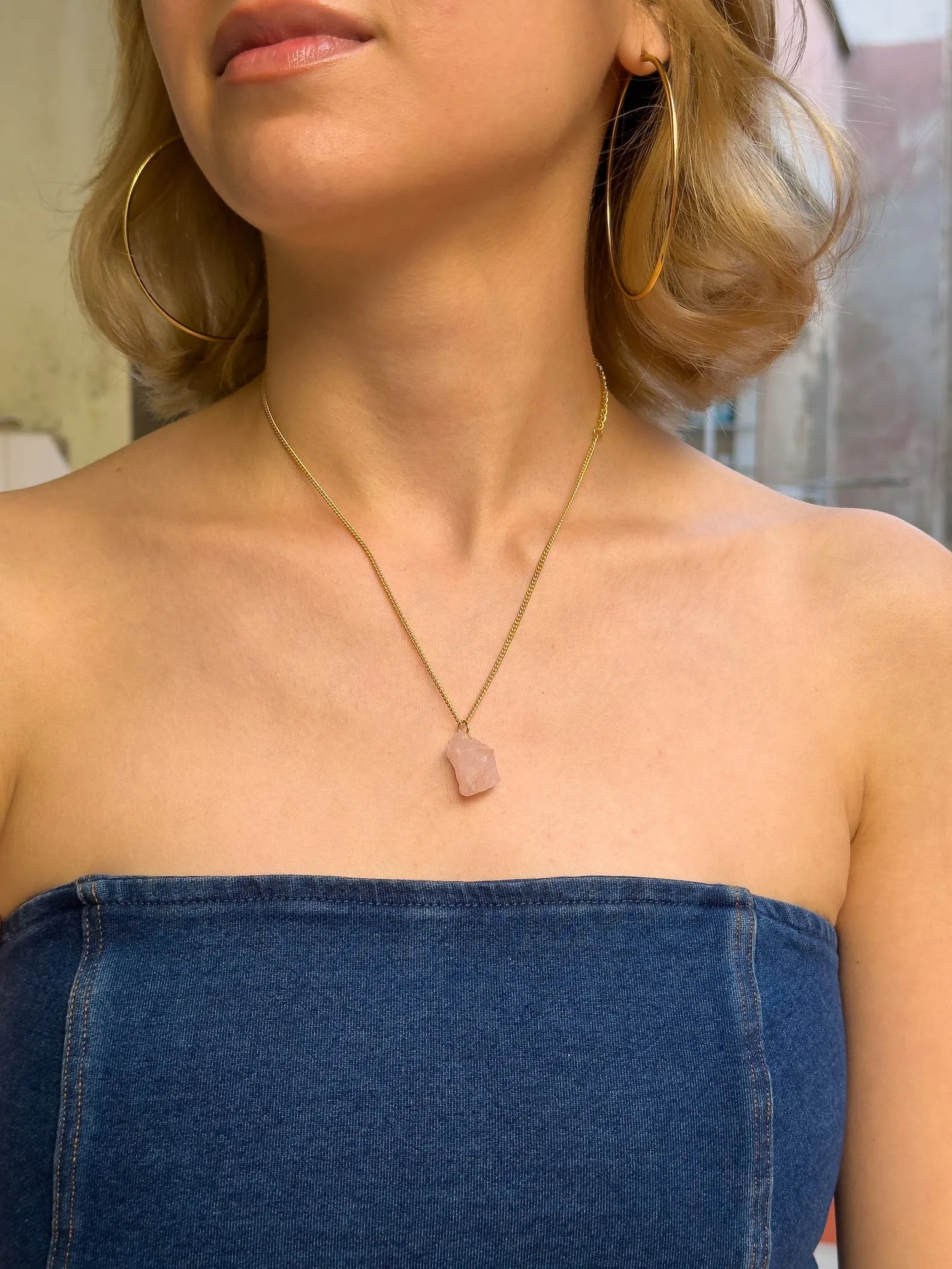 Raw Rose Quartz Minimalist Necklace
