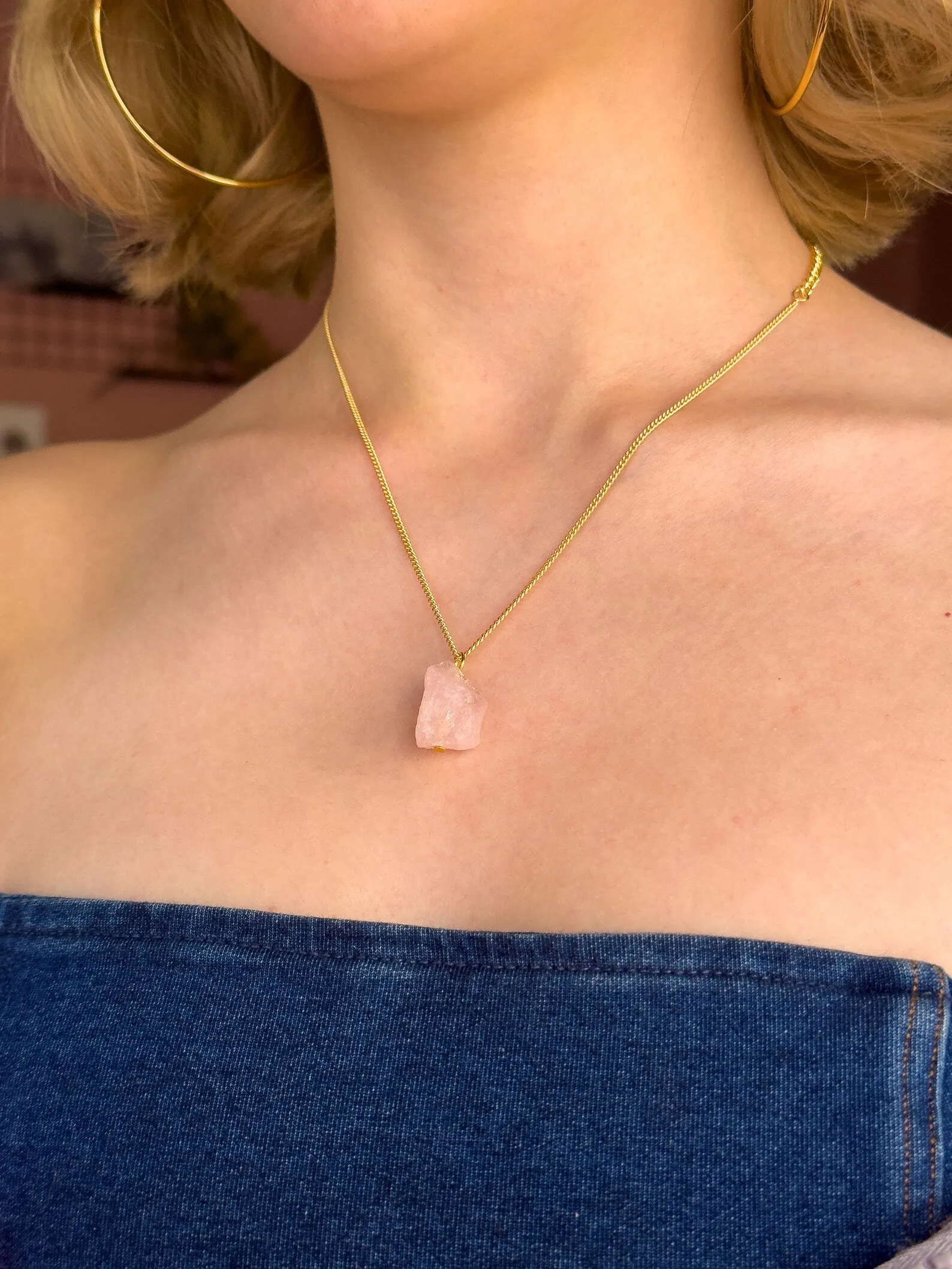 Raw Rose Quartz Minimalist Necklace