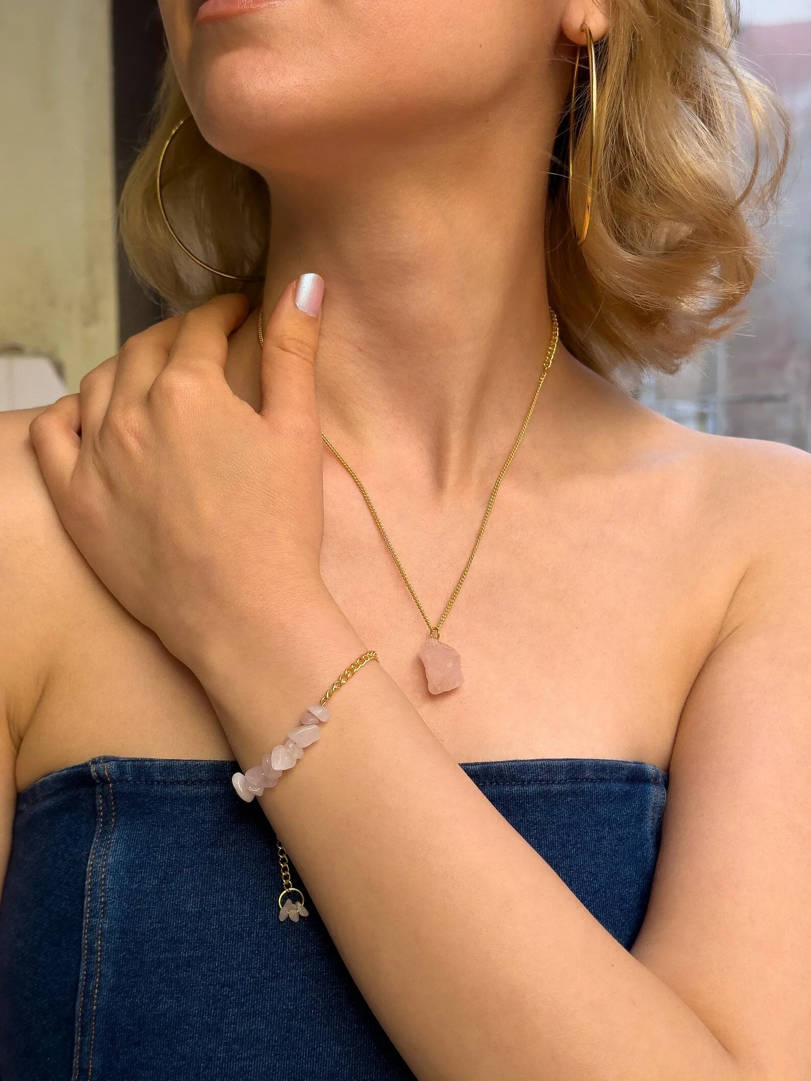 Raw Rose Quartz Minimalist Necklace
