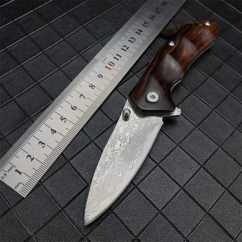 RECON GS2U EDC Red sandalwood handle Damascus Steel Blade hunting survival knife