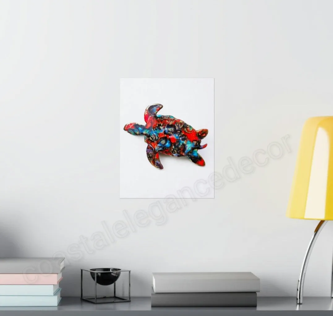 Red and Blue Sea Turtle Wall Art Print Matte