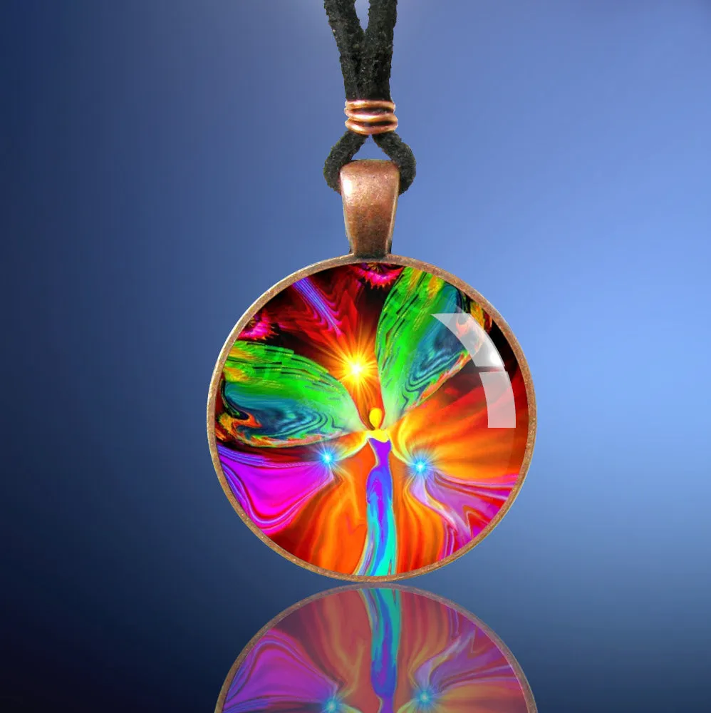 Red Angel Necklace, Reiki Energy Art, Metaphysical Meaning - "Healing Hands"