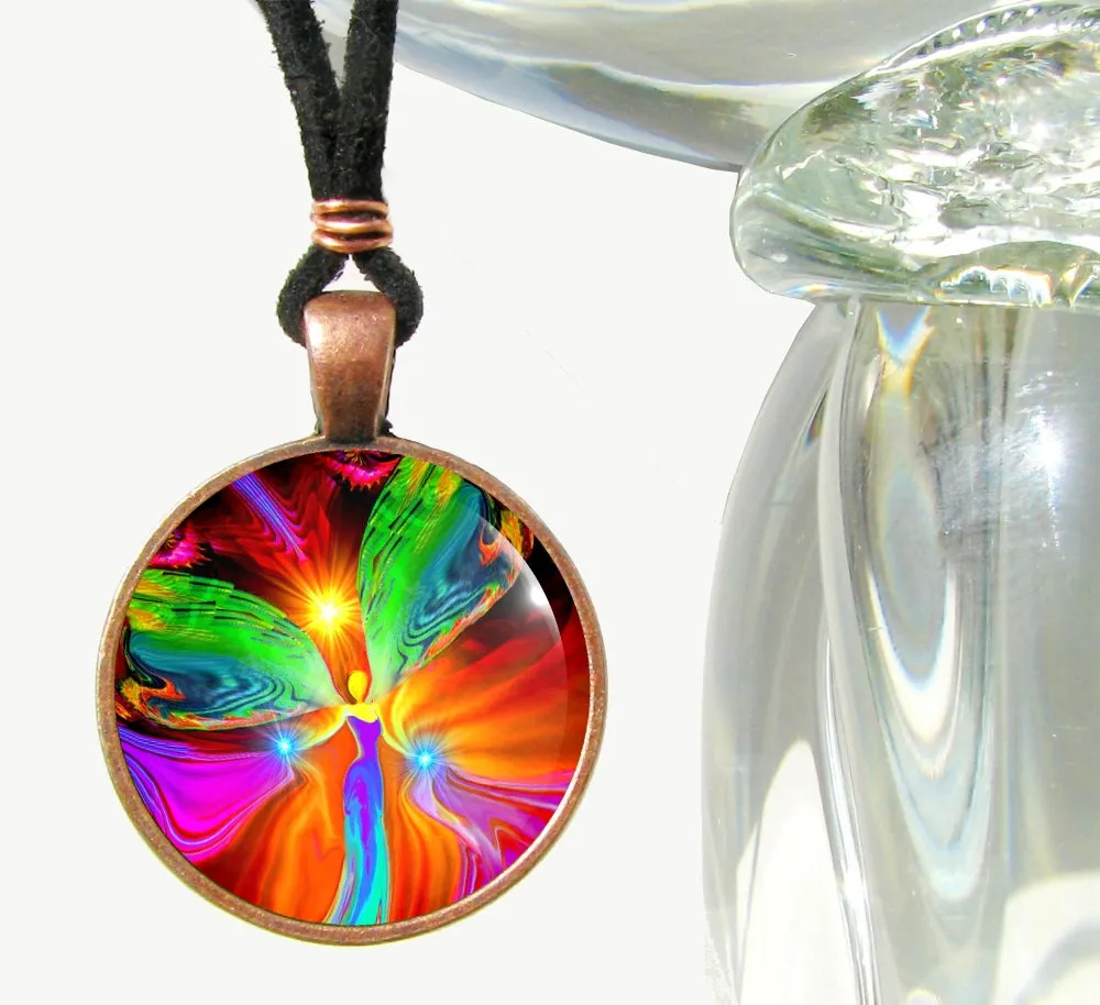 Red Angel Necklace, Reiki Energy Art, Metaphysical Meaning - "Healing Hands"
