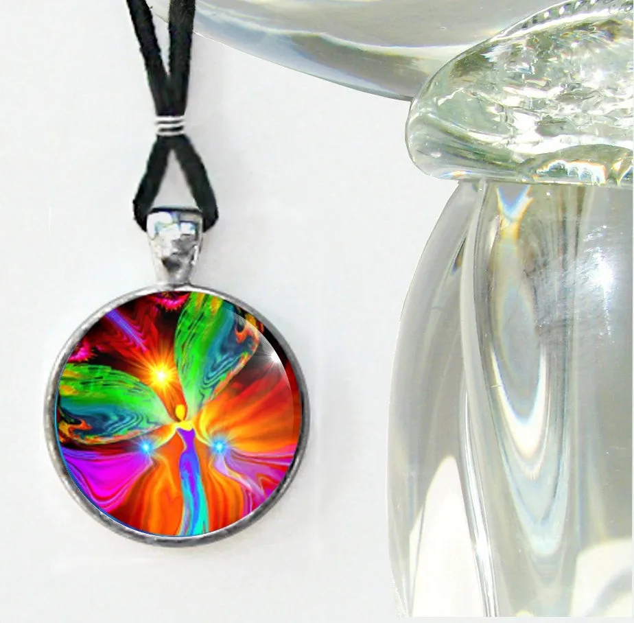 Red Angel Necklace, Reiki Energy Art, Metaphysical Meaning - "Healing Hands"