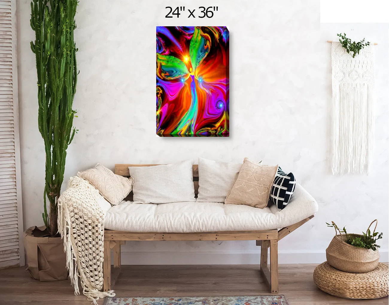 Red Angel Wall Decor, Stretched Canvas Print, Root Chakra Art by Primal Painter - "Healing Hands"