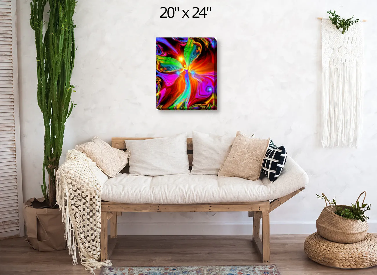 Red Angel Wall Decor, Stretched Canvas Print, Root Chakra Art by Primal Painter - "Healing Hands"