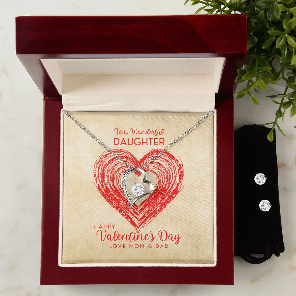 Red Heart Valentine's Forever Heart Necklace & Cubic Zirconia Earring Set