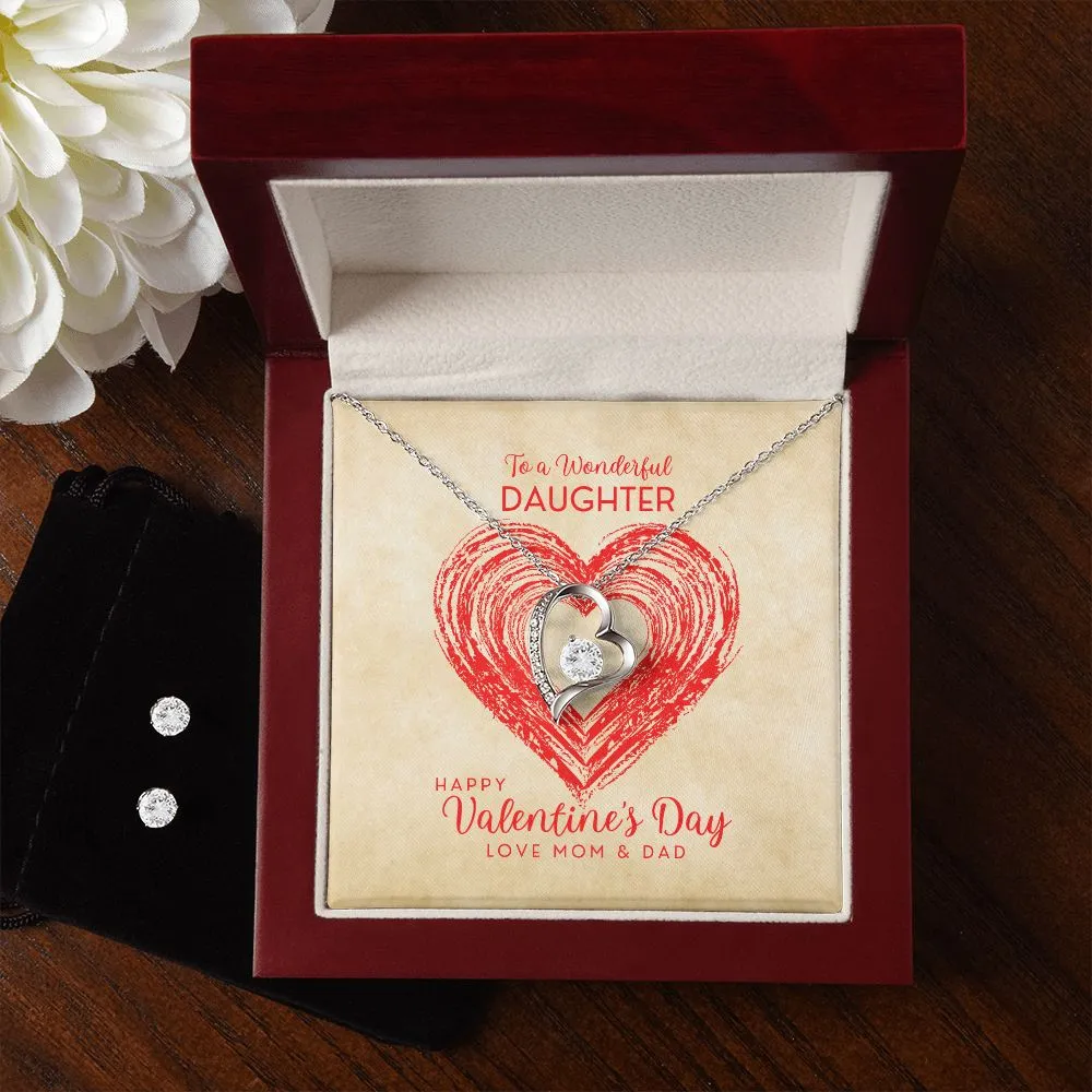 Red Heart Valentine's Forever Heart Necklace & Cubic Zirconia Earring Set