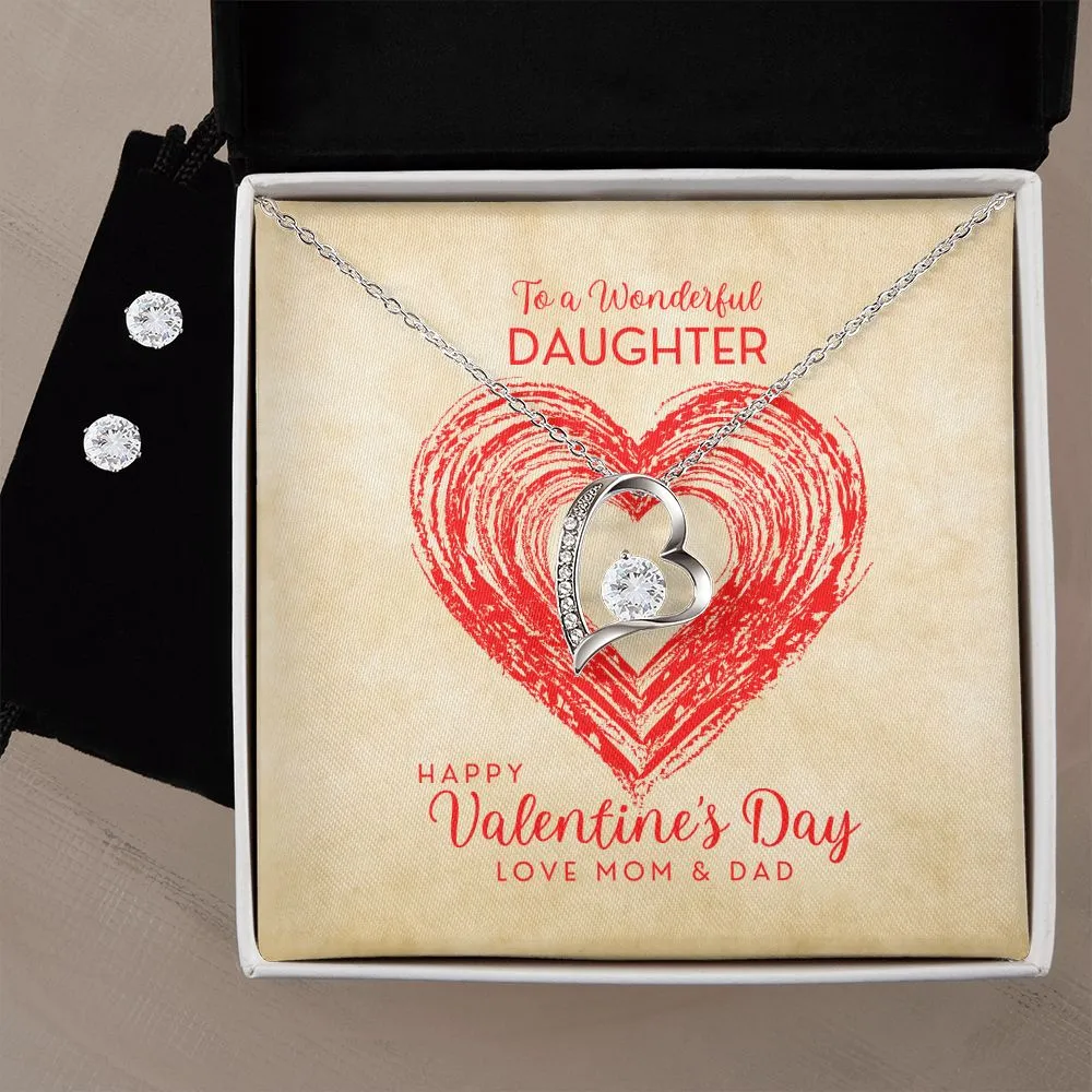 Red Heart Valentine's Forever Heart Necklace & Cubic Zirconia Earring Set