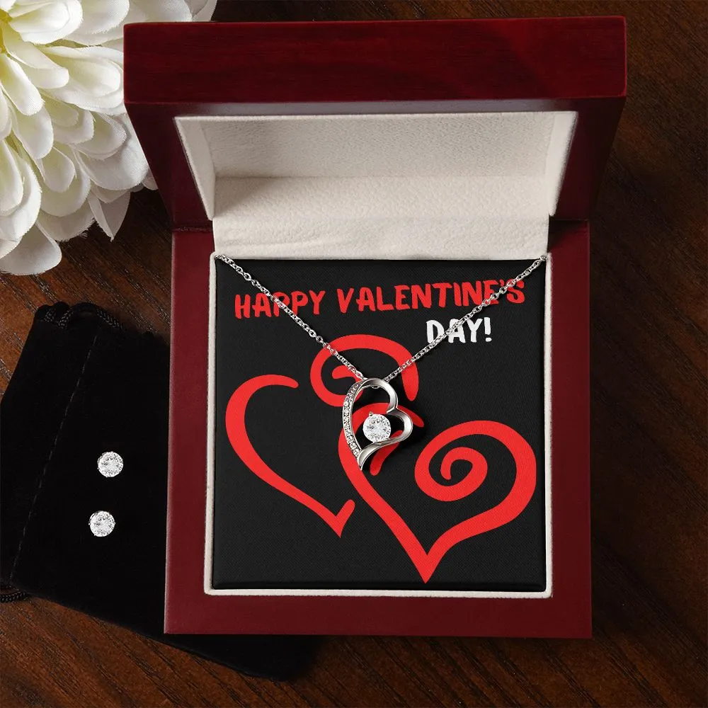Red Heart Valentine's Forever Heart Necklace & Cubic Zirconia Earring Set