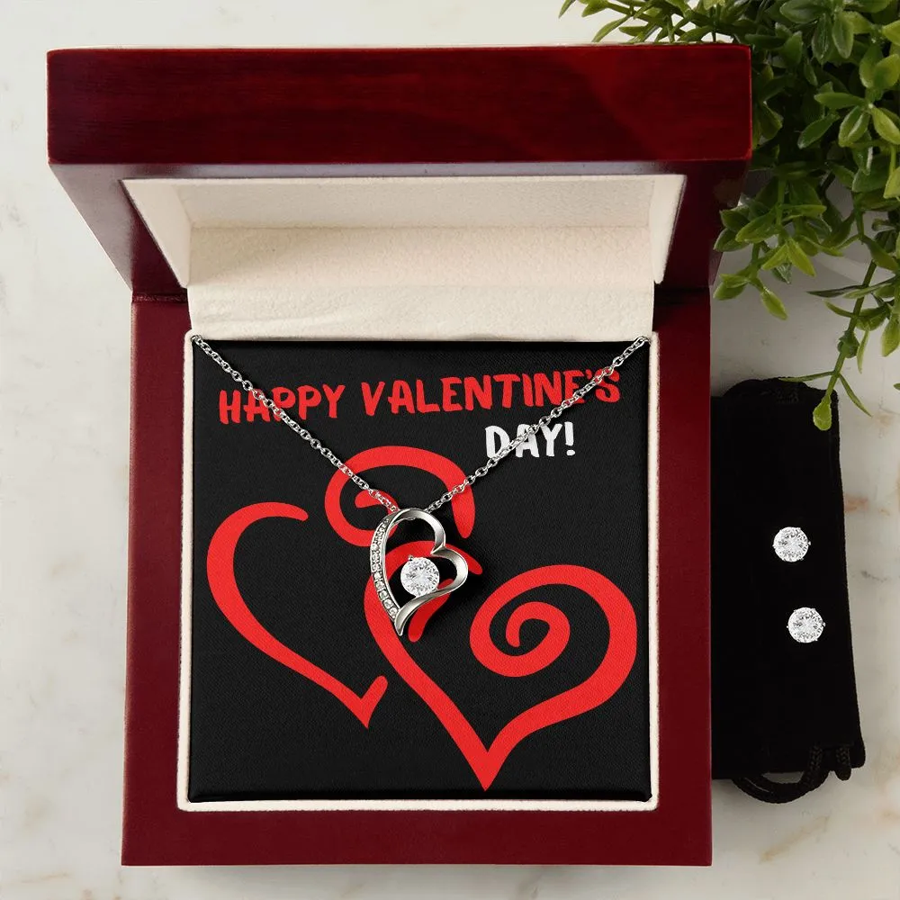 Red Heart Valentine's Forever Heart Necklace & Cubic Zirconia Earring Set