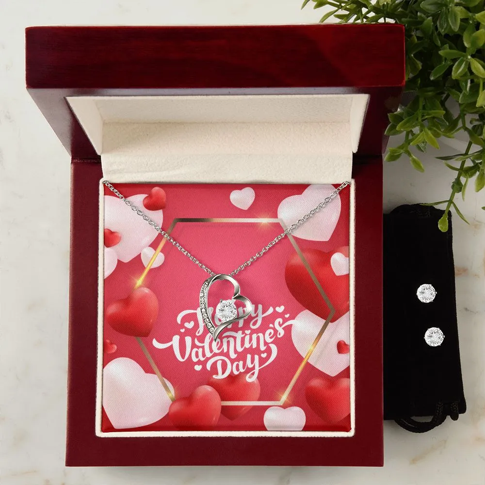 Red Hearts Valentine's Forever Heart Necklace & Cubic Zirconia Earring Set