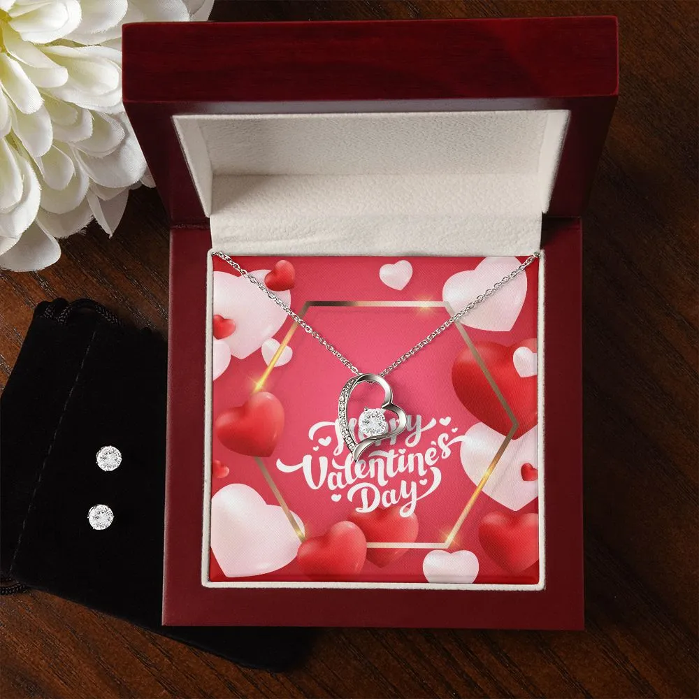 Red Hearts Valentine's Forever Heart Necklace & Cubic Zirconia Earring Set