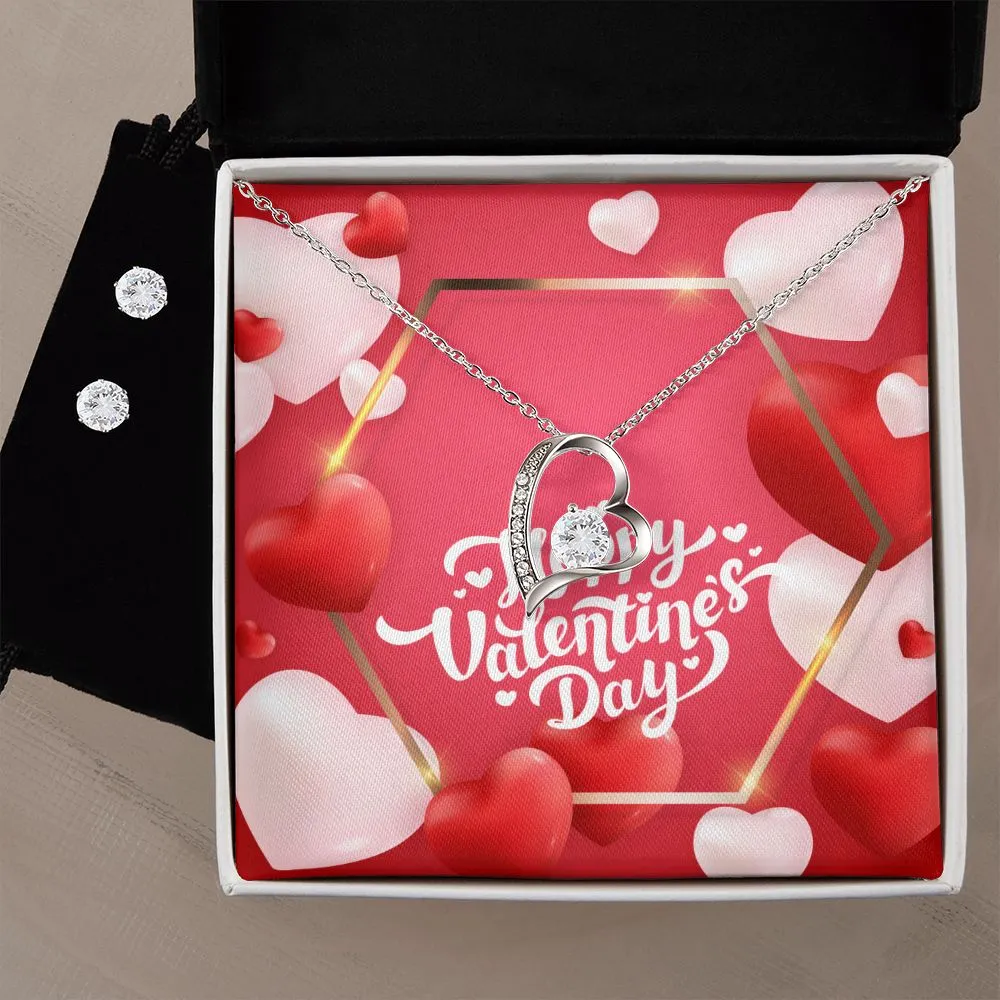 Red Hearts Valentine's Forever Heart Necklace & Cubic Zirconia Earring Set