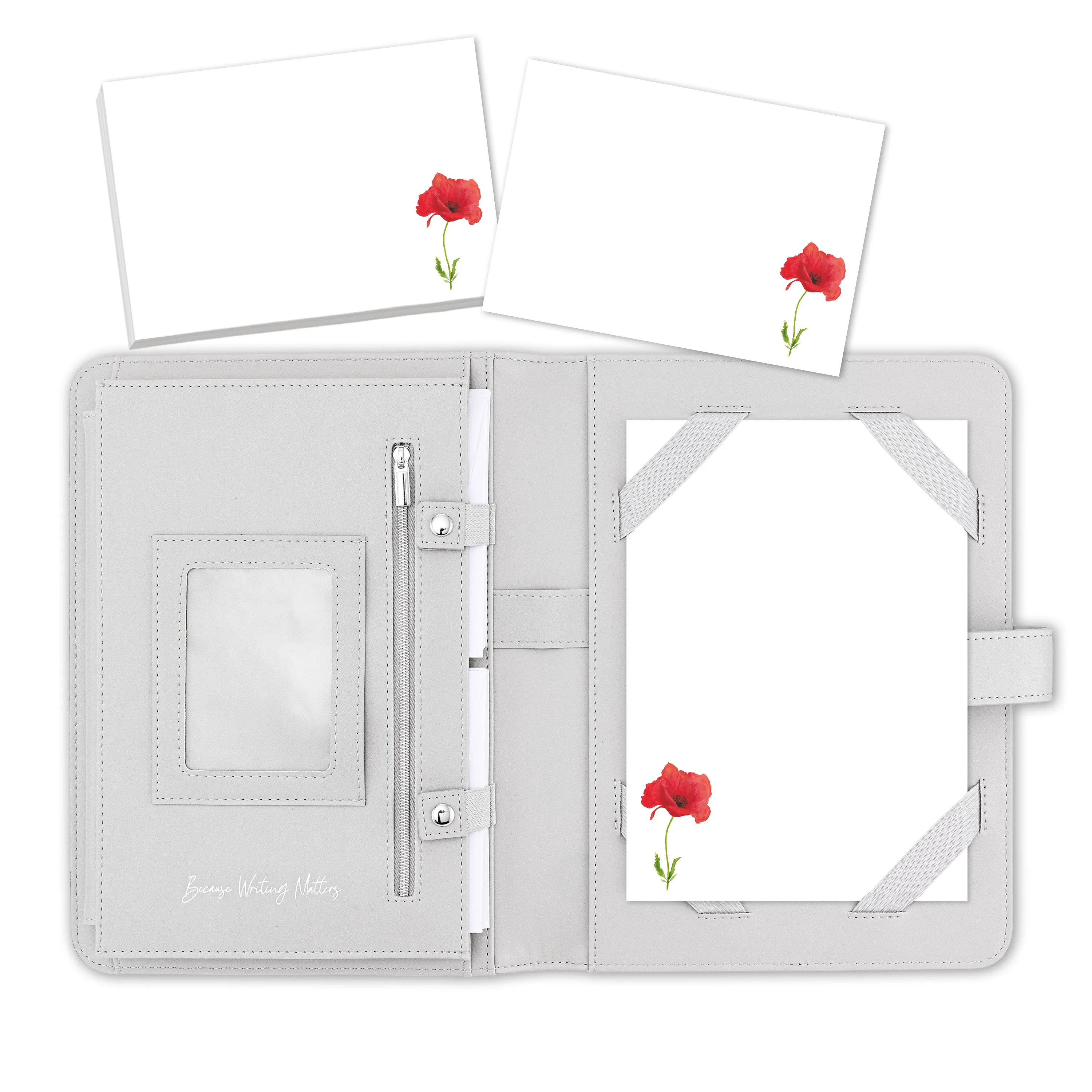 Red Poppy Long Stem Letter Writing Set with Organiser