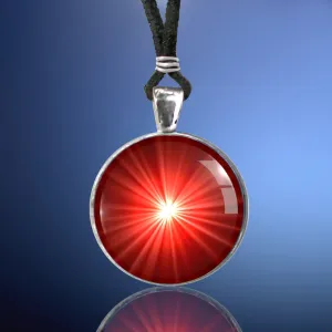 Red Root Chakra Necklace, Crimson Starburst Pendant, Reiki Energy Artwork, Meditation Tool