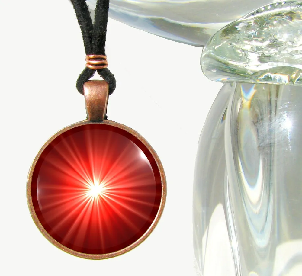 Red Root Chakra Necklace, Crimson Starburst Pendant, Reiki Energy Artwork, Meditation Tool