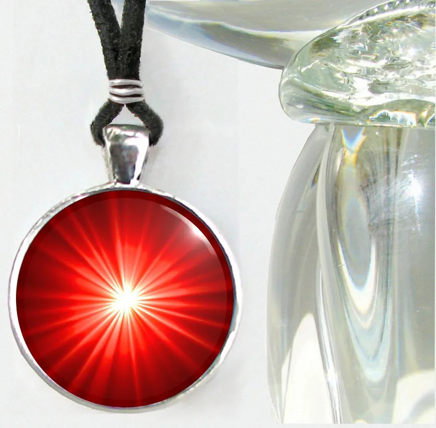 Red Root Chakra Necklace, Crimson Starburst Pendant, Reiki Energy Artwork, Meditation Tool