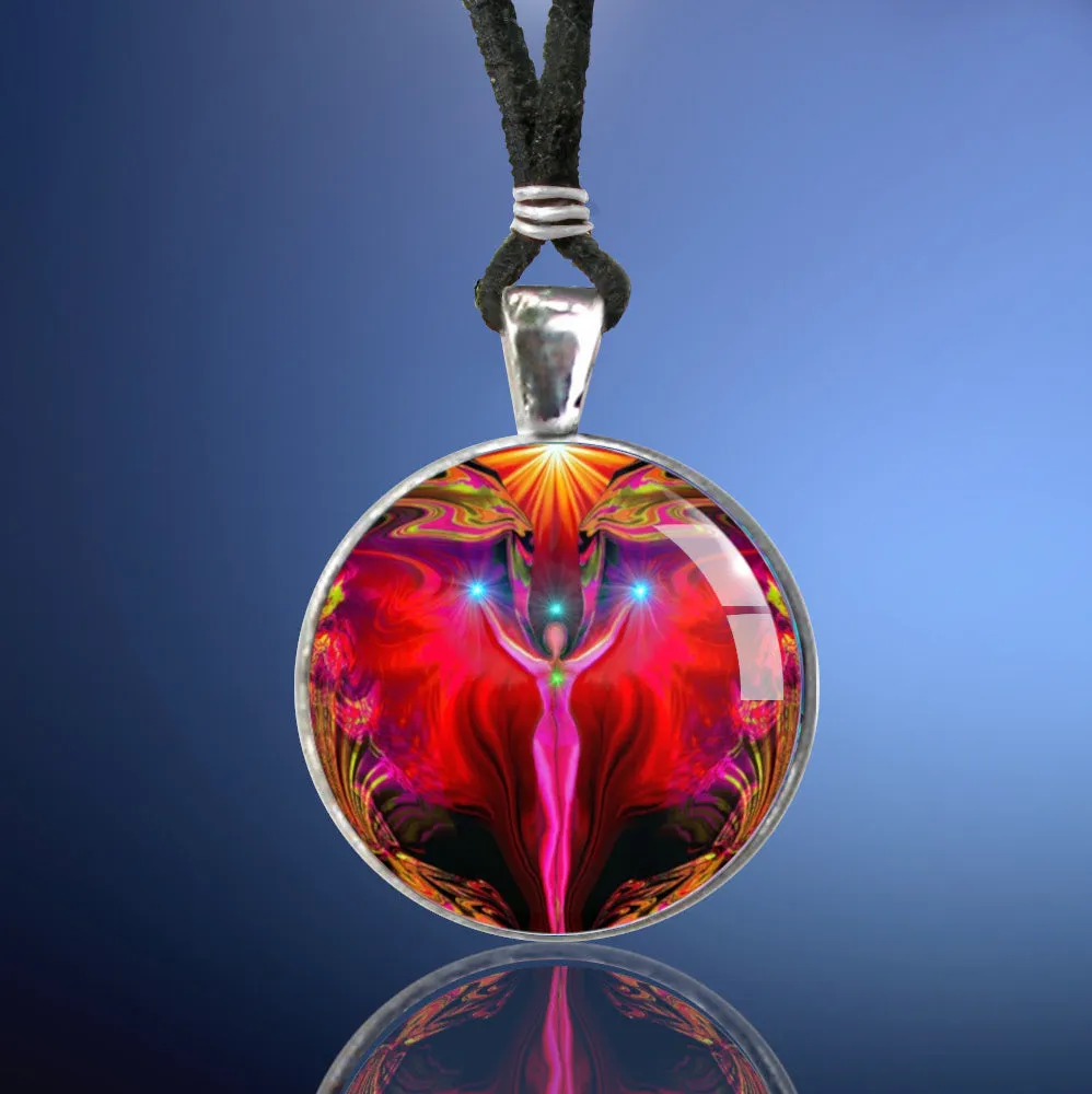 Red Root Chakra Necklace, Original Angel Art, Reiki Attuned - "Primal Healing"