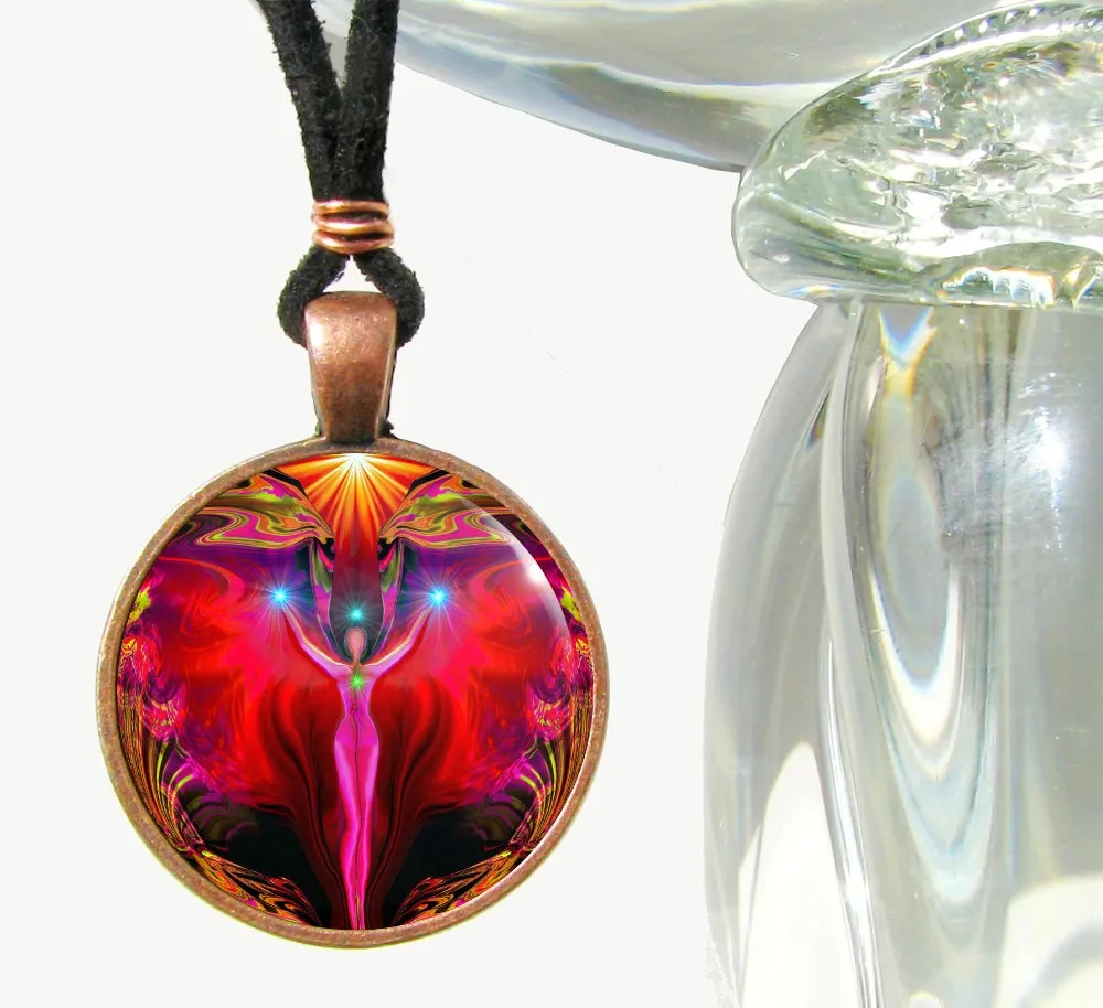 Red Root Chakra Necklace, Original Angel Art, Reiki Attuned - "Primal Healing"