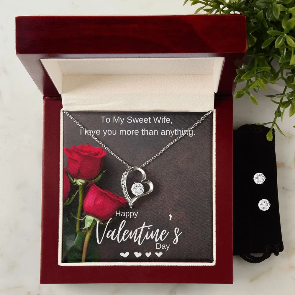 Red Rose Valentine's Forever Heart Necklace & Cubic Zirconia Earring Set