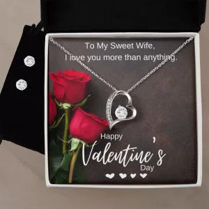 Red Rose Valentine's Forever Heart Necklace & Cubic Zirconia Earring Set