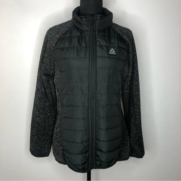 Reebok Black &amp; Black Heather Fleece Women’s Puffer Jacket Medium