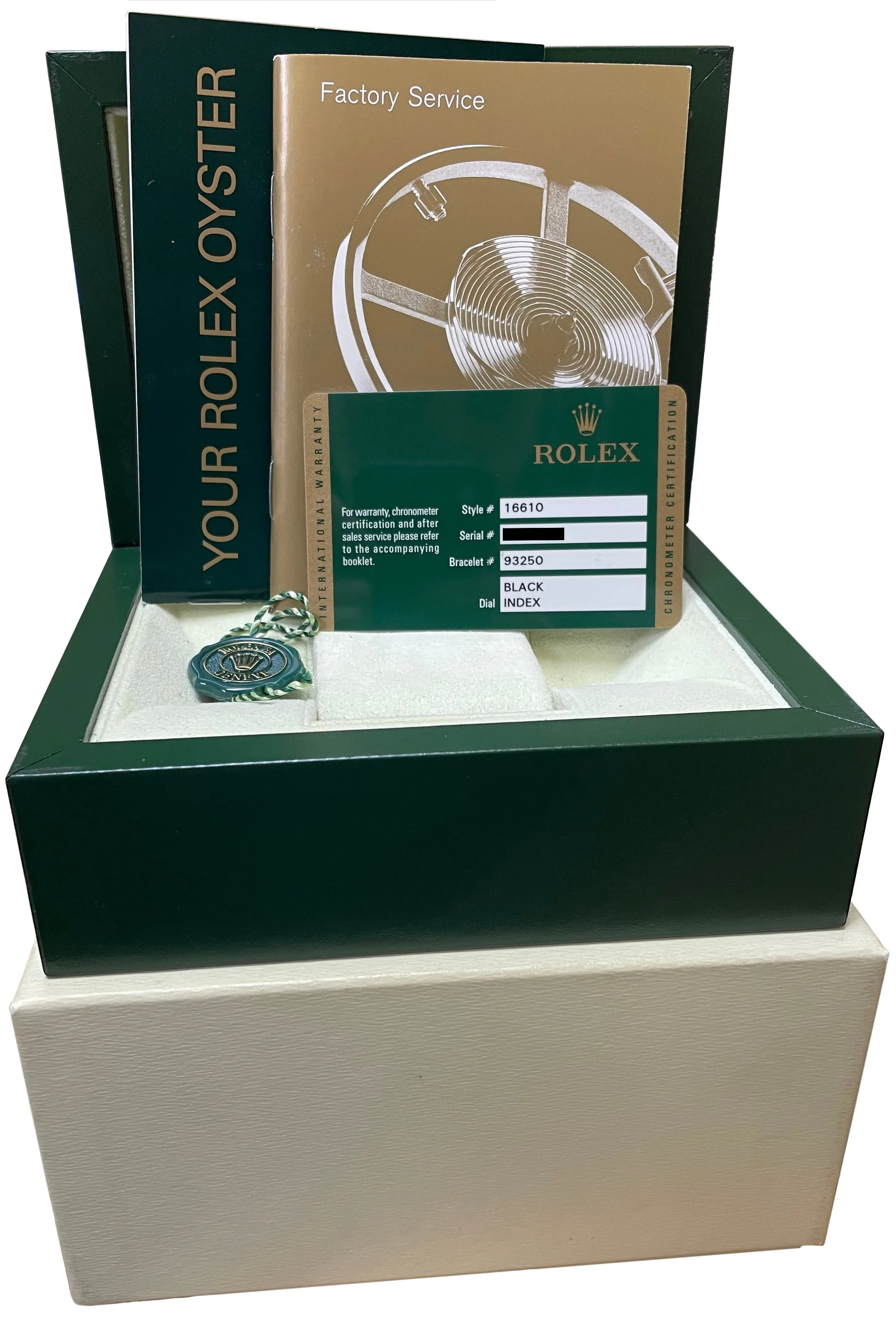 REHAUT 2010 Rolex Submariner Date Black Stainless Steel 16610 40mm Watch CARD