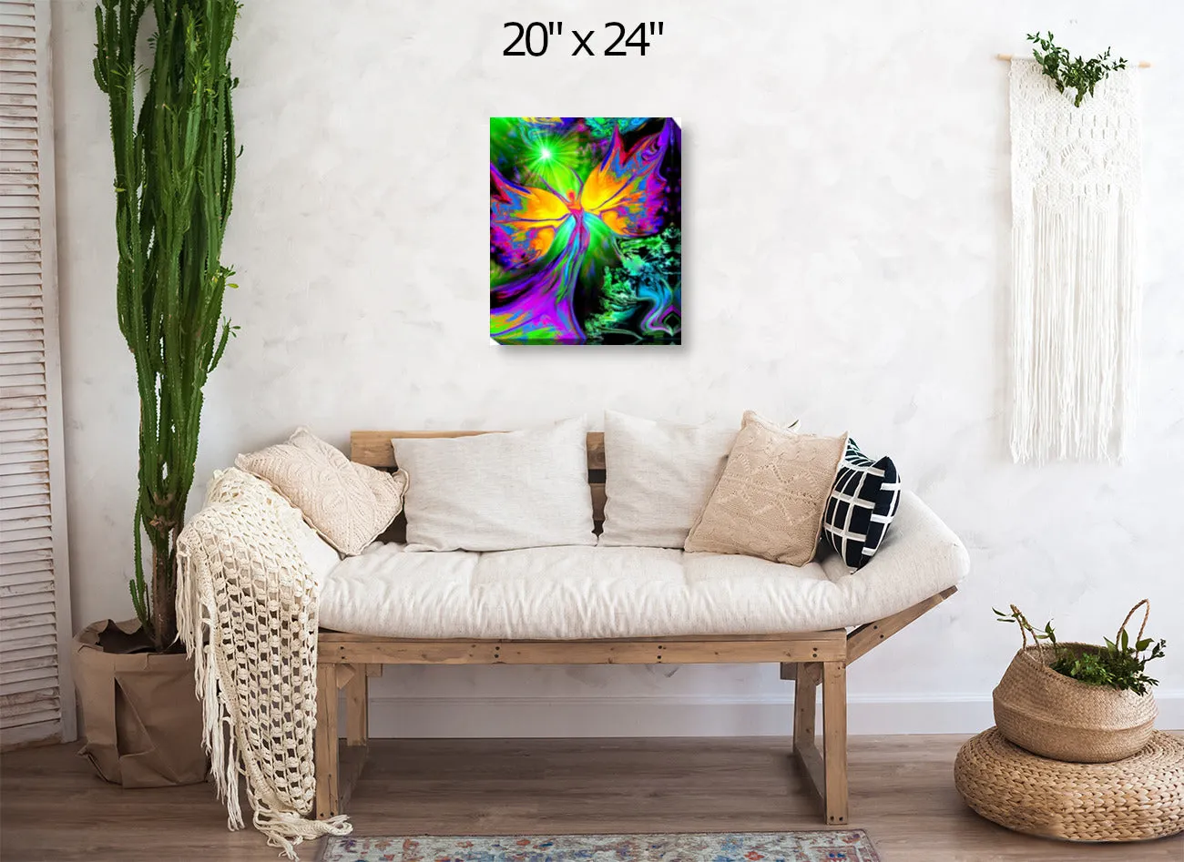 Reiki Angel Wall Decor, Stretched Canvas Print, Metaphysical Art - "From Dark to Light"