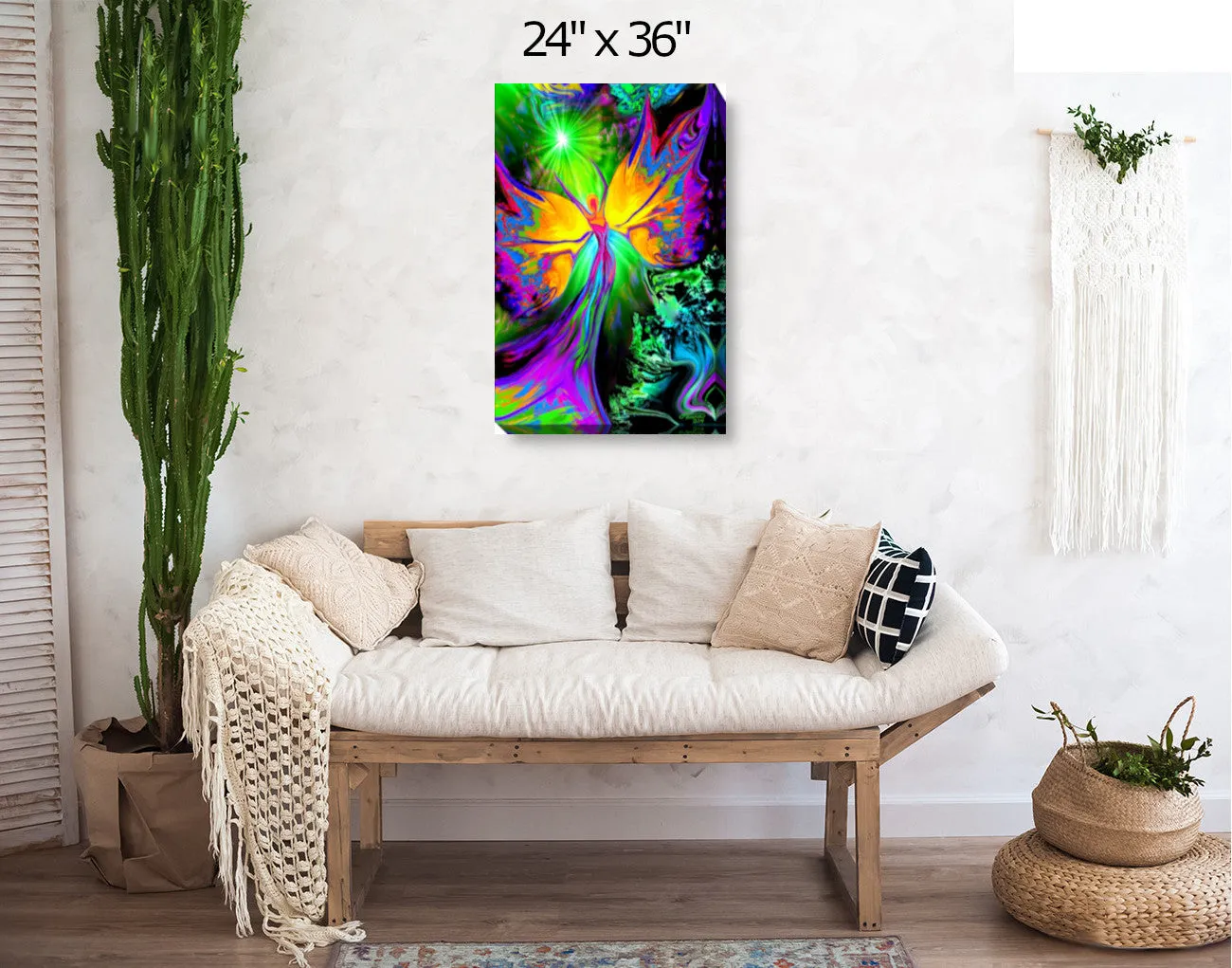 Reiki Angel Wall Decor, Stretched Canvas Print, Metaphysical Art - "From Dark to Light"