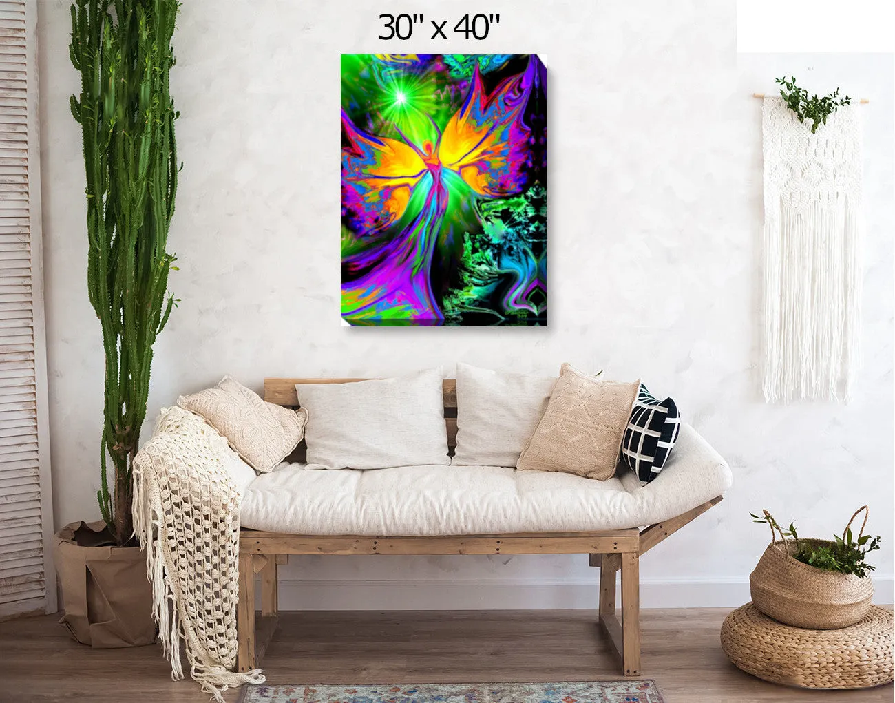 Reiki Angel Wall Decor, Stretched Canvas Print, Metaphysical Art - "From Dark to Light"