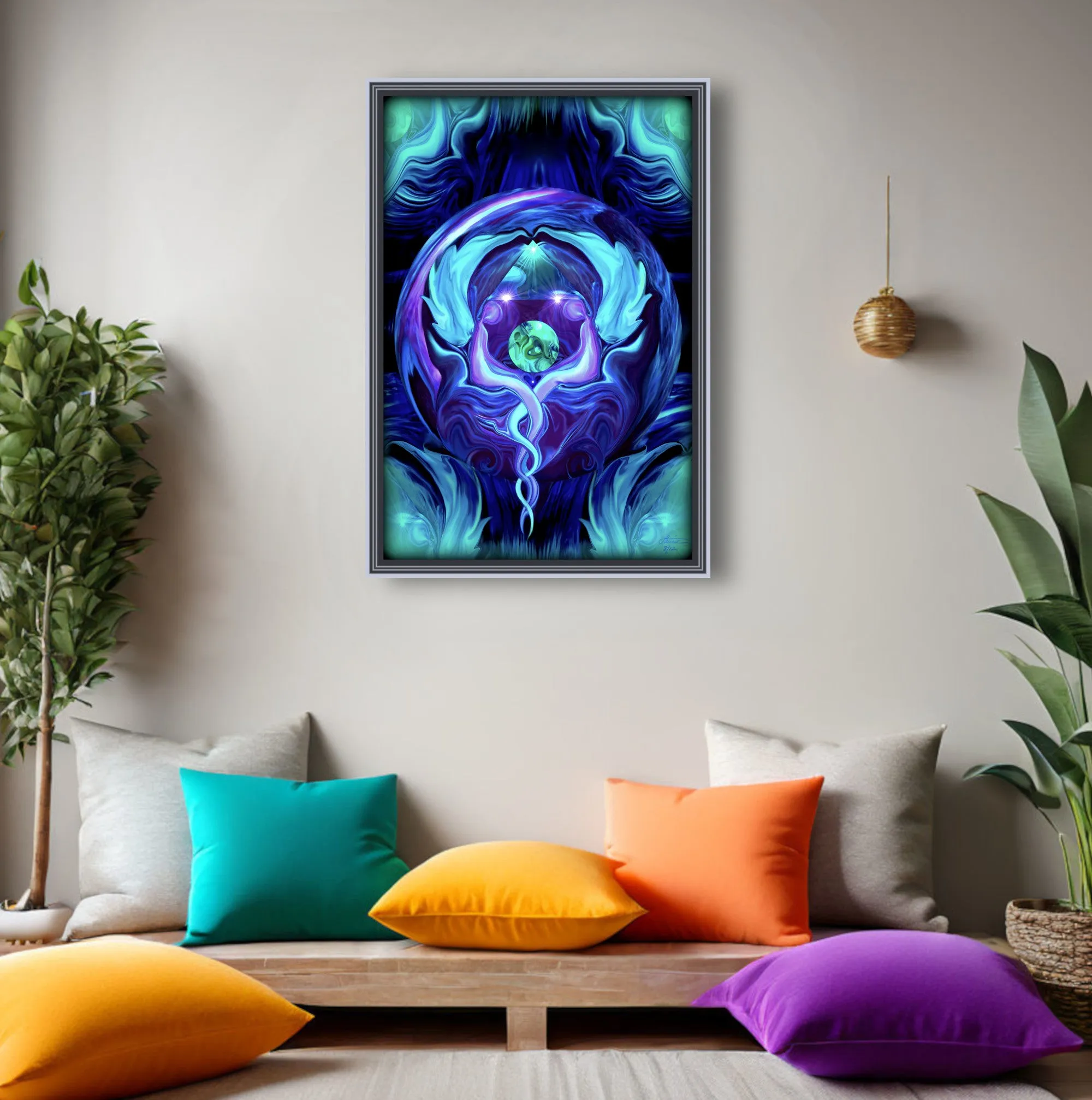 Reiki Wall Decor, Twin Flames Energy Art, Blue Violet Print "Healing Circle"