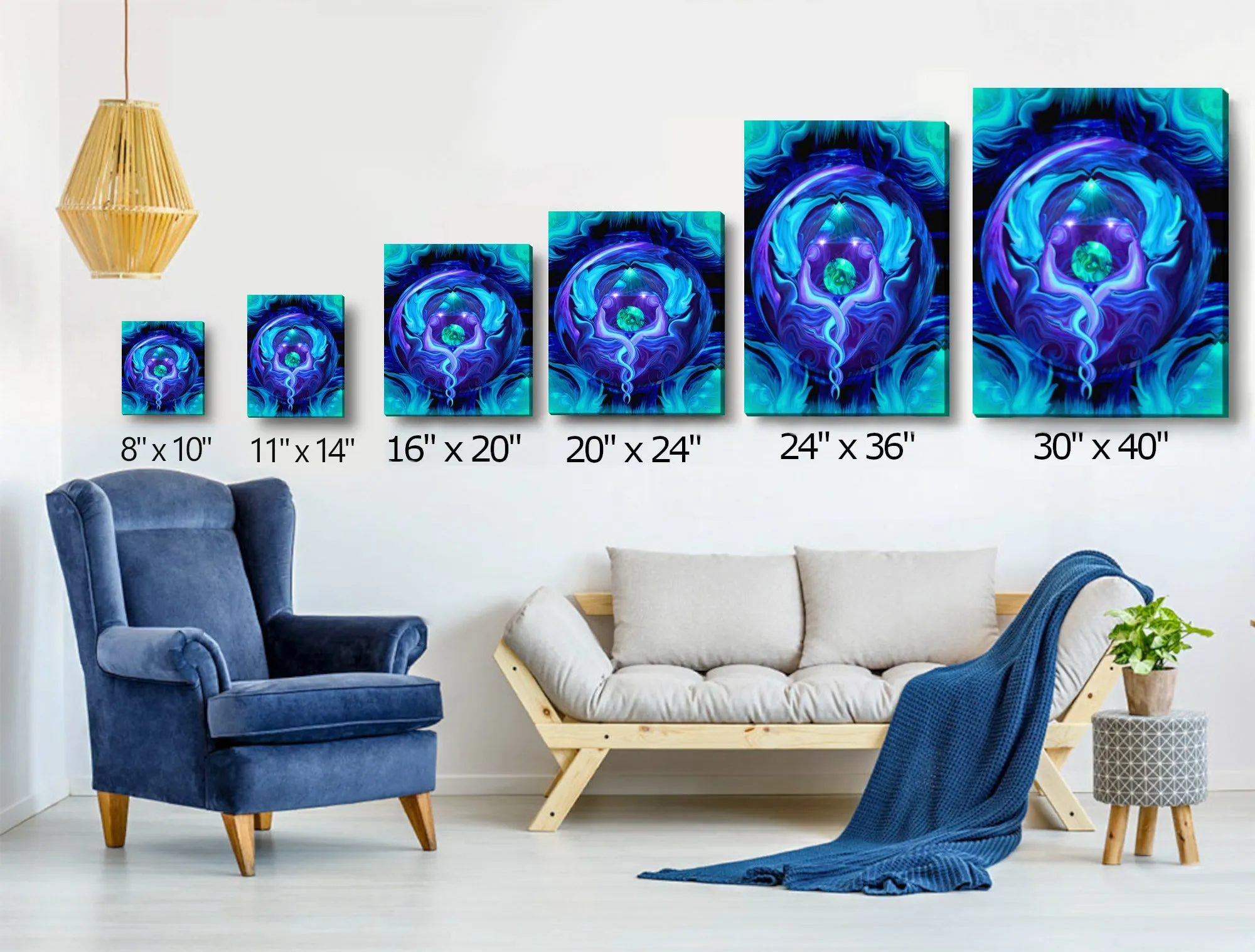 Reiki Wall Decor, Twin Flames Energy Art, Blue Violet Print "Healing Circle"