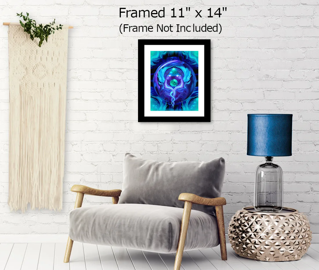 Reiki Wall Decor, Twin Flames Energy Art, Blue Violet Print "Healing Circle"