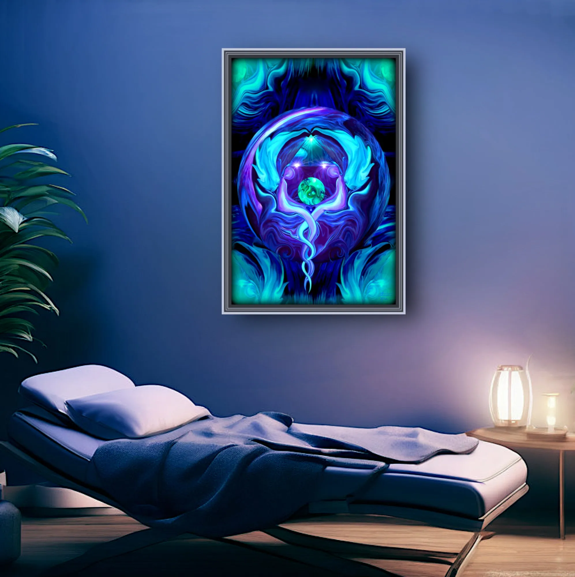 Reiki Wall Decor, Twin Flames Energy Art, Blue Violet Print "Healing Circle"