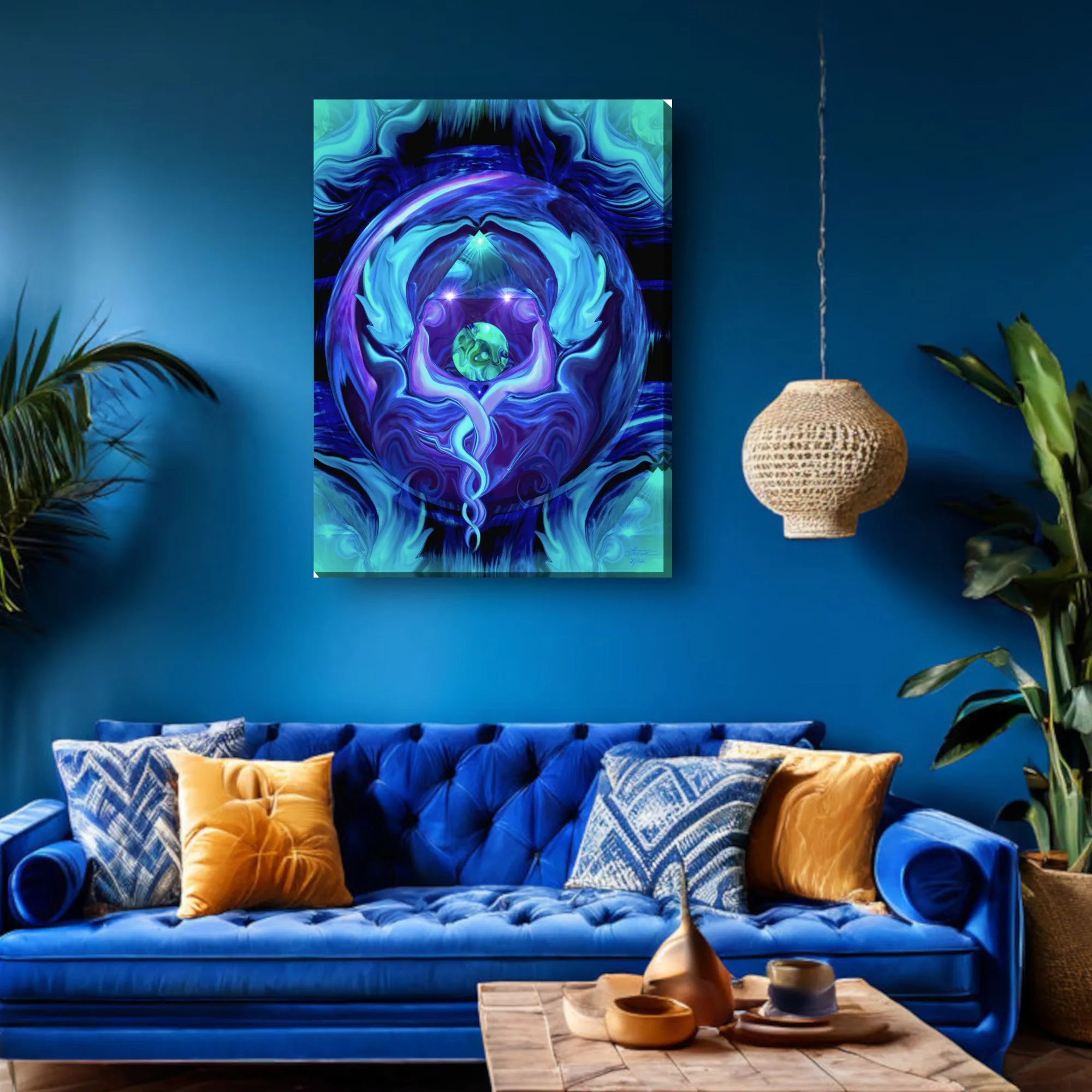 Reiki Wall Decor, Twin Flames Energy Art, Blue Violet Print "Healing Circle"