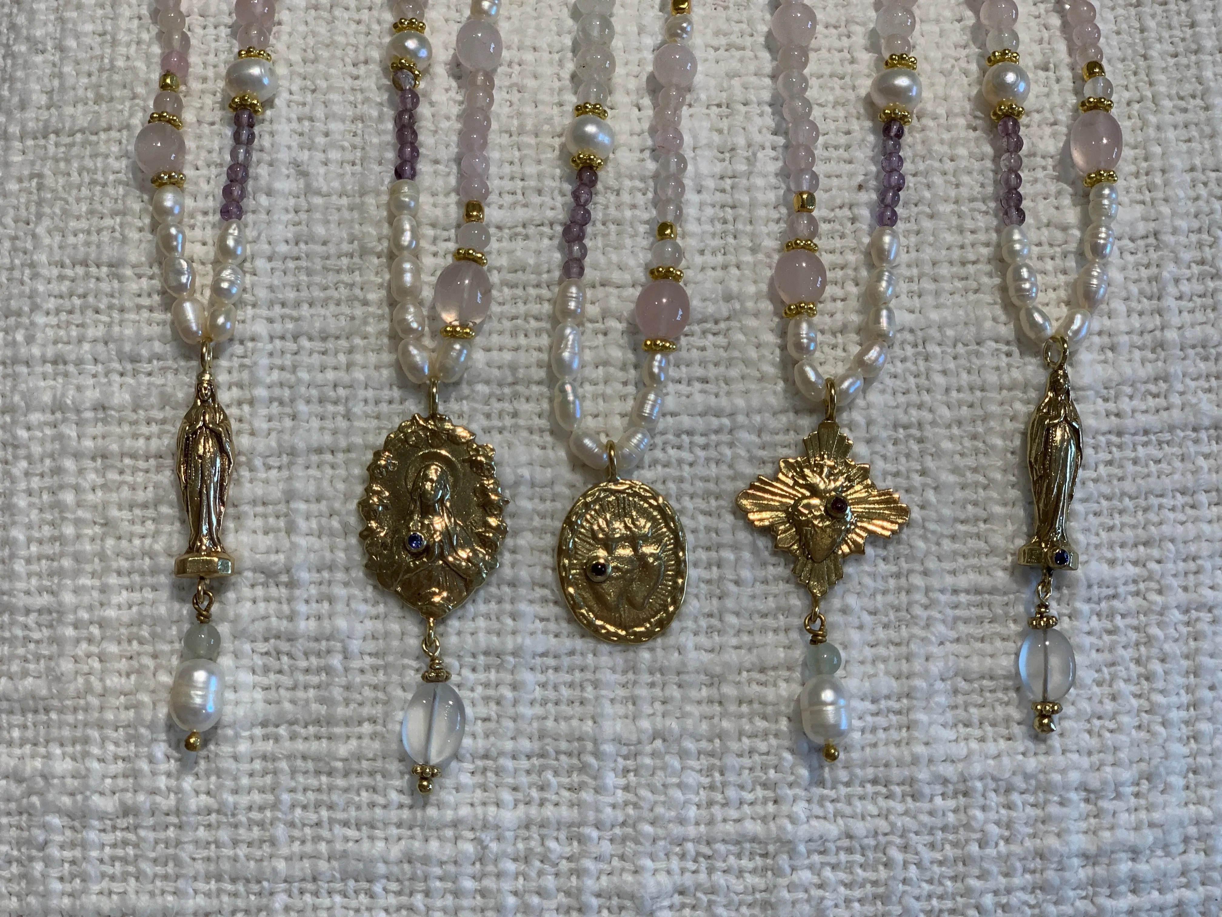 Religious medals, W/ Amethyst Pink Quartz Necklace