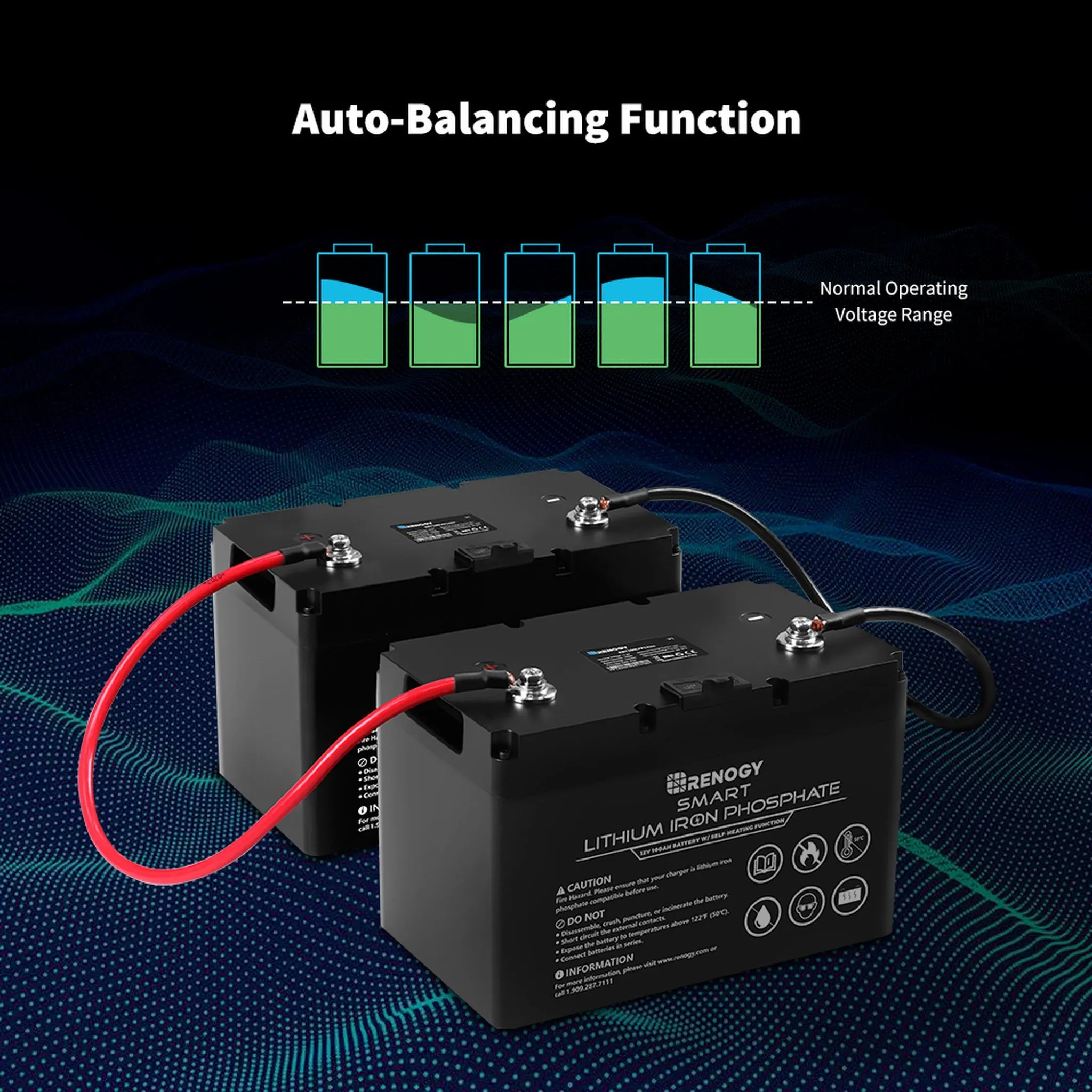 Renogy 12V 100Ah Smart Lithium Iron Phosphate Battery w/ Self-Heating Function