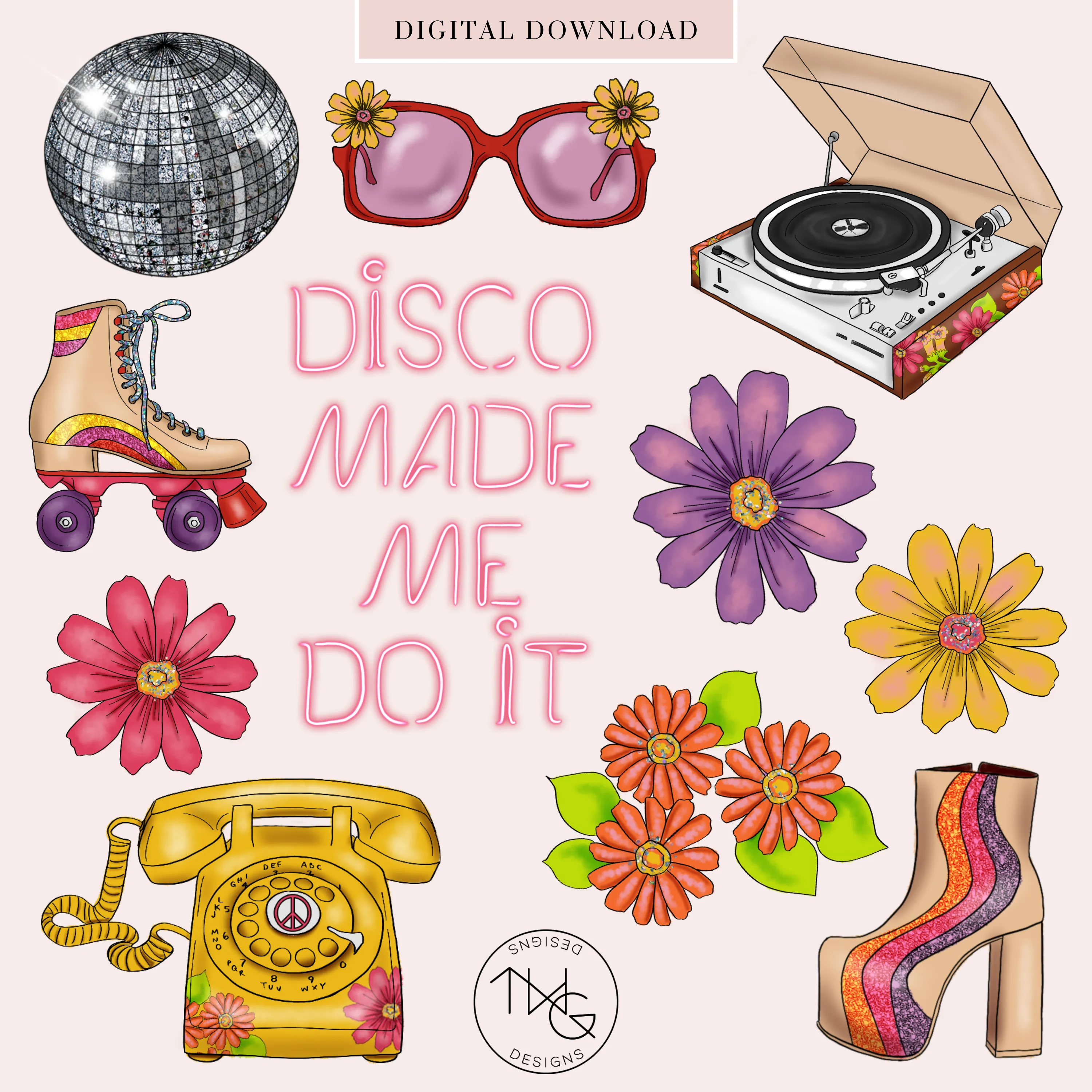 Retro Love Clipart   Pattern Bundle