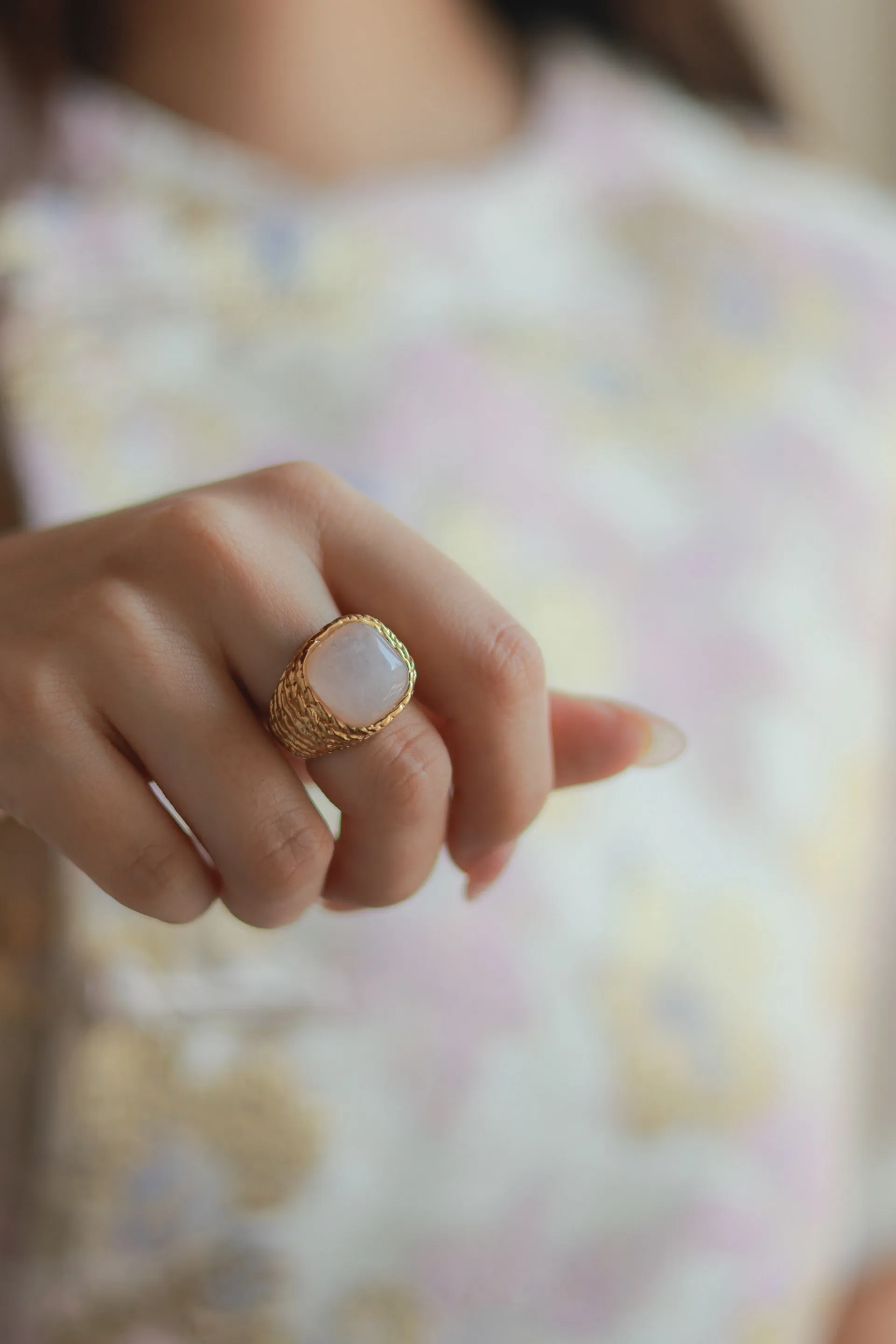 Retro Rose Quartz Ring